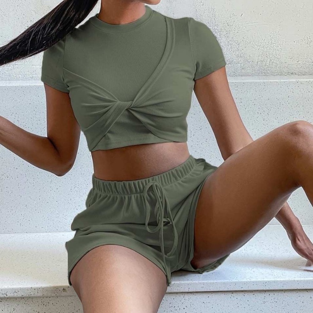 Khaki Green Matching Short Set